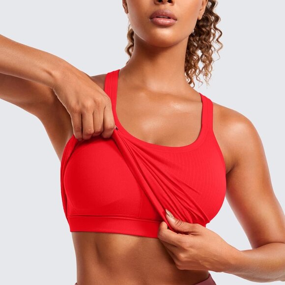 Deep Red Seamless Ribbed Womens Tank Top Racerback Camisoles with Built-in Bra, - Picture 4 of 5